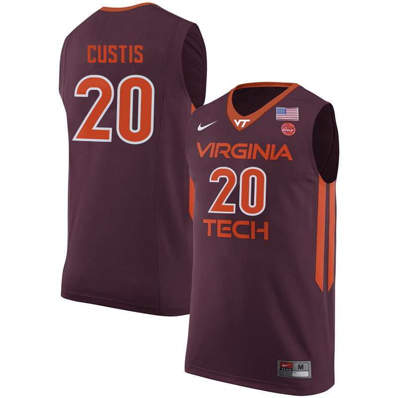 Men #20 Ace Custis Virginia Tech Hokies College Basketball Jerseys Sale-Maroon